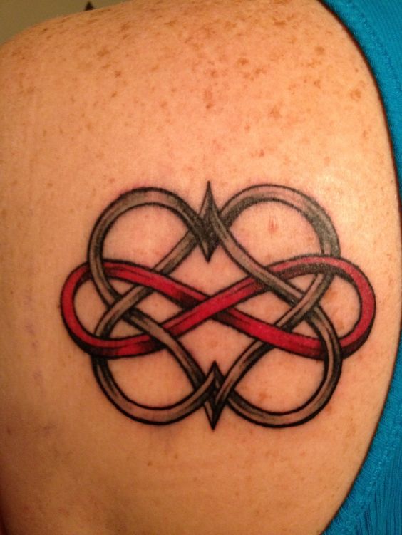Back Shoulder Celtic And Red Infinity Tattoo On Back Shoulder