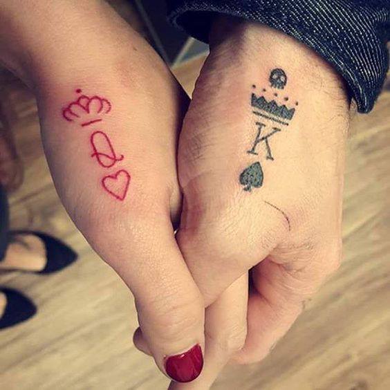 Beautiful King And Queen Tattoos On Hands For Couple