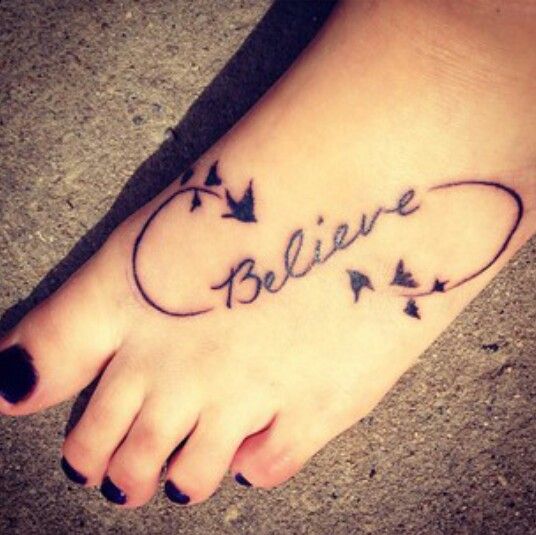 Believe Infinity Tattoo On Left Foot