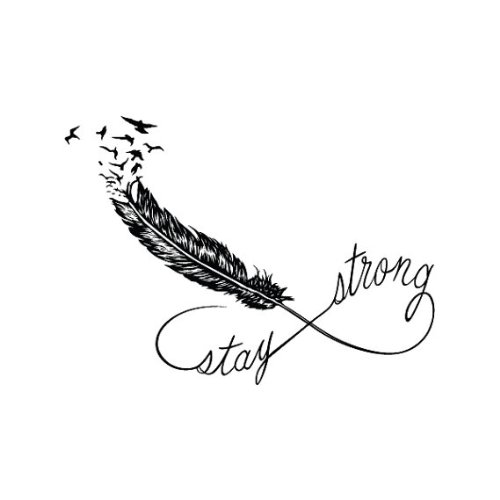 Birds Flying From Feather Stay Strong Tattoo Design
