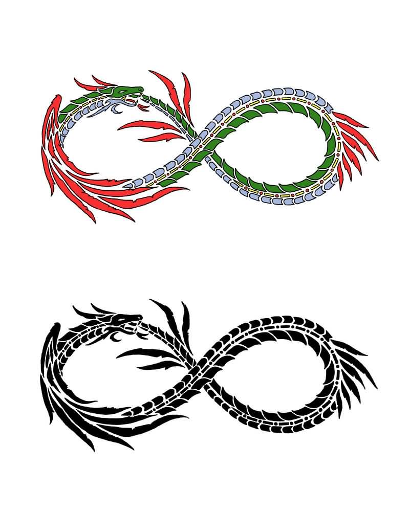 Black And Colored Ouroboros Tattoo Designs by Dragonwolfstar