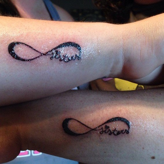 Black Ink Matching Infinity Sisters Tattoo