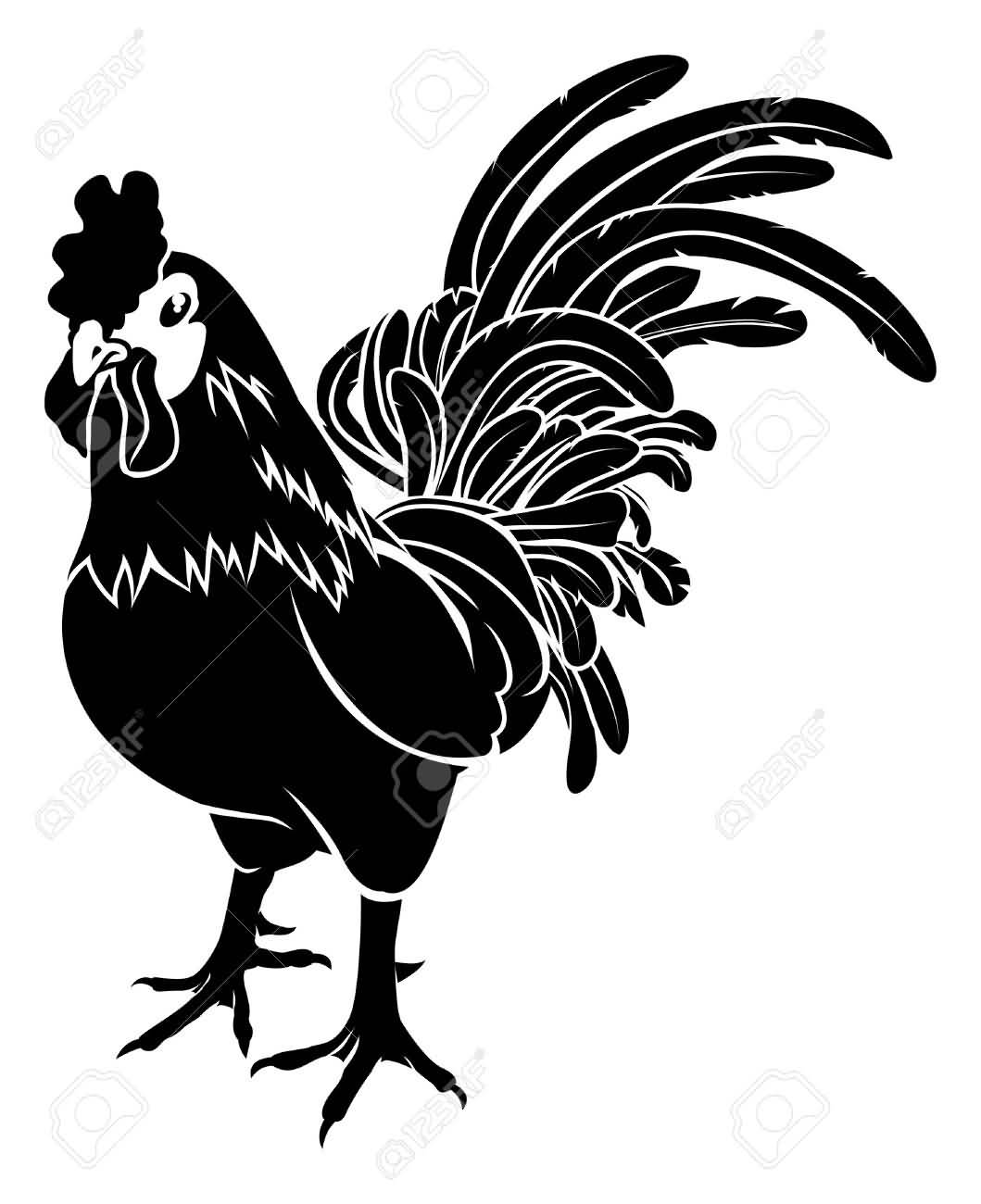 Black Silhouette Rooster Tattoo Design Sample