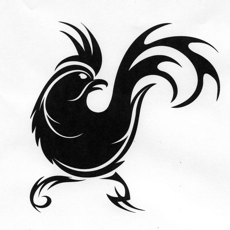 Black Silhouette Rooster Tattoo Design