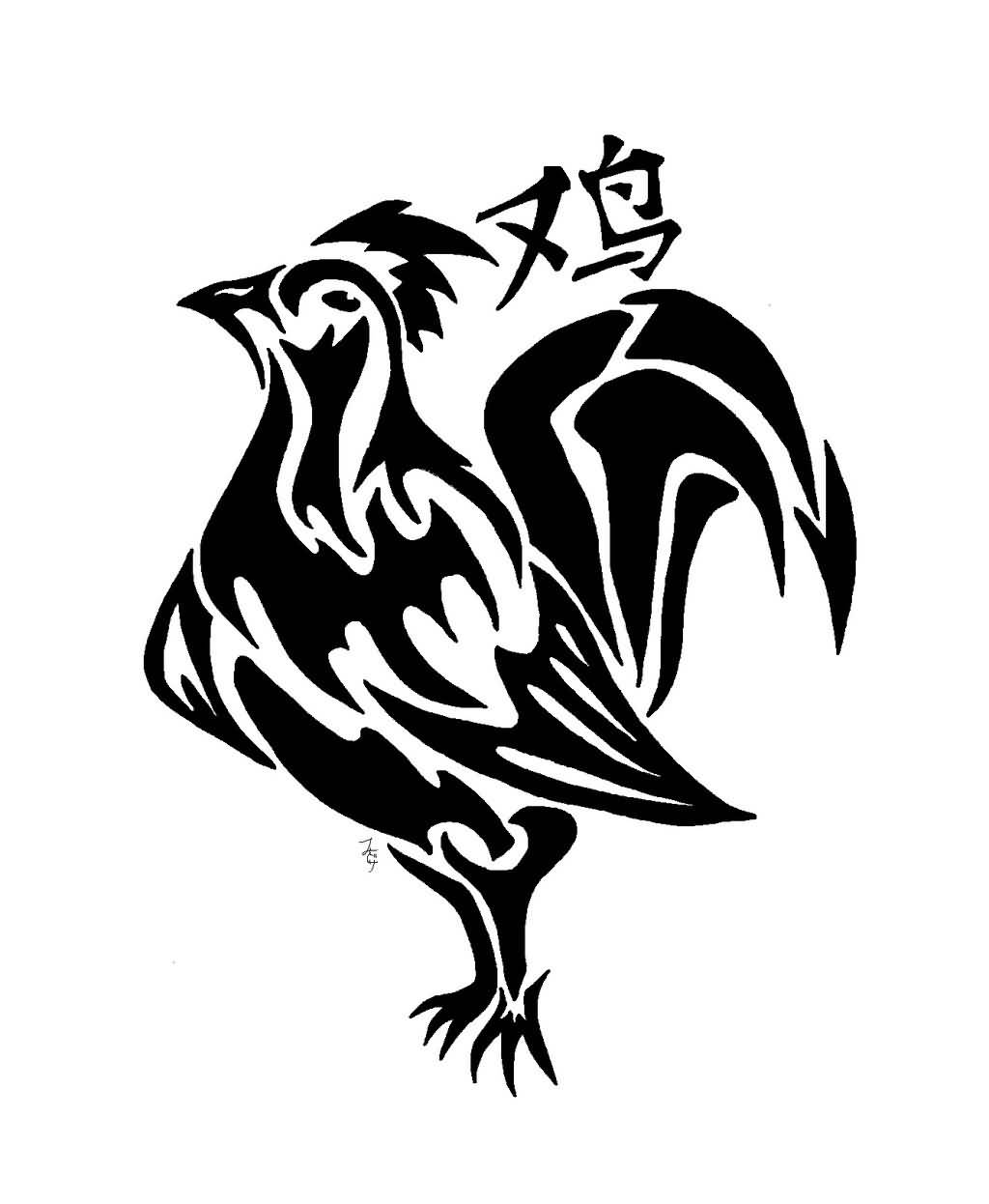 Black Tribal Rooster Tattoo Design