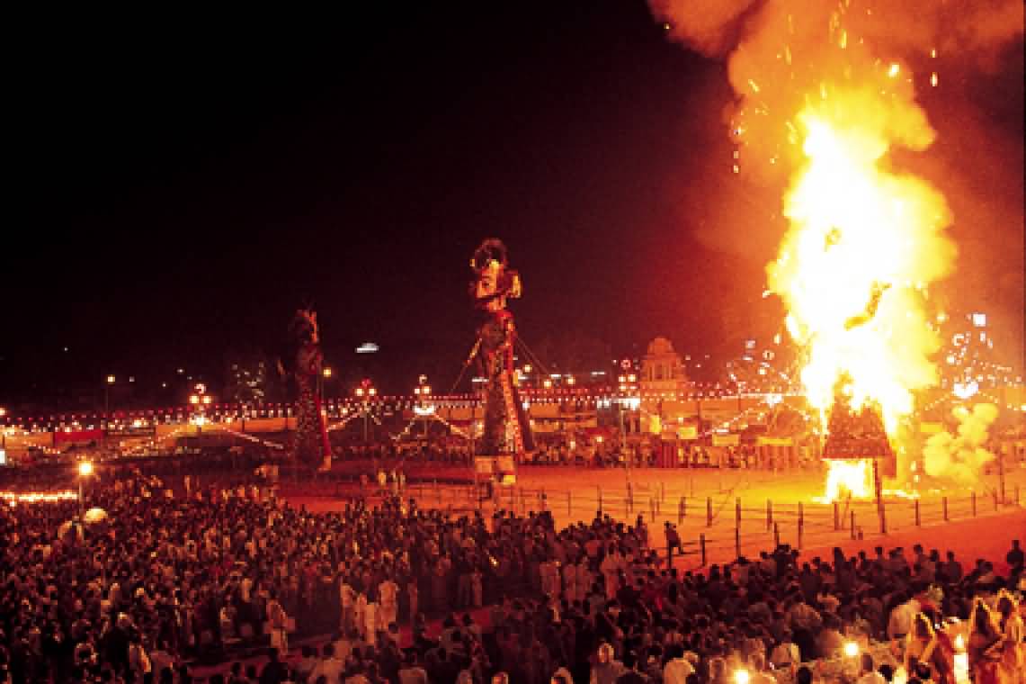 Burning Effigies Of Ravan, Kumbhkaran And Meghnath During Dussehra Celebration