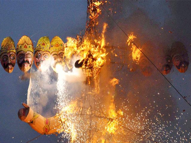 Burning Effigy Of Demon King Ravana Ahead Of Dussehra Celebration