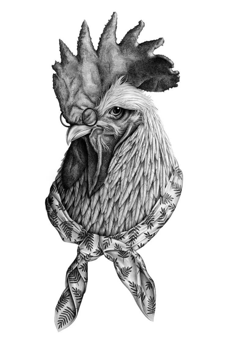 Clever Rooster Tattoo Design