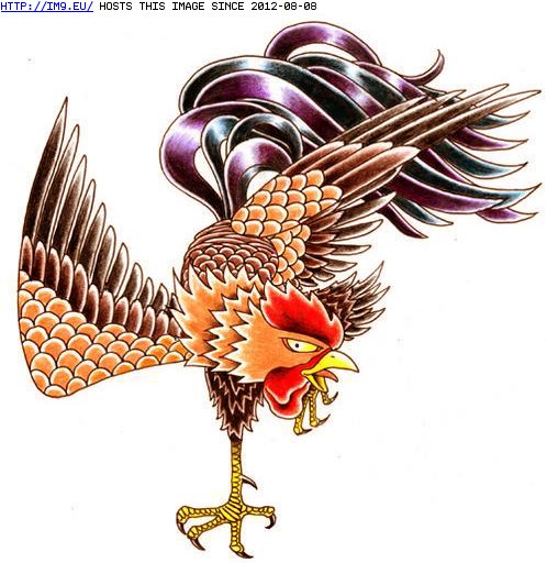 Colored Rooster Tattoo Design