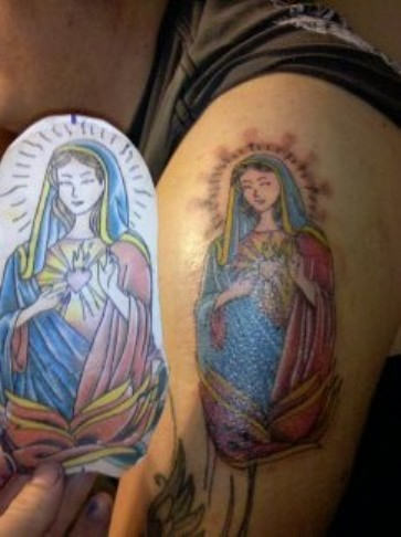 Colored Virgin Mary Tattoo Design For Shoulder