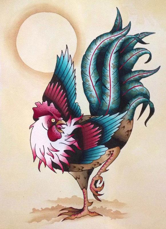 Tattoo Design Rooster.