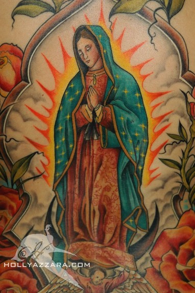 Colorful Virgin Mary Tattoo Design