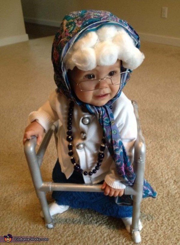 Cute Little Kid Wearing Old Woman Halloween Costume