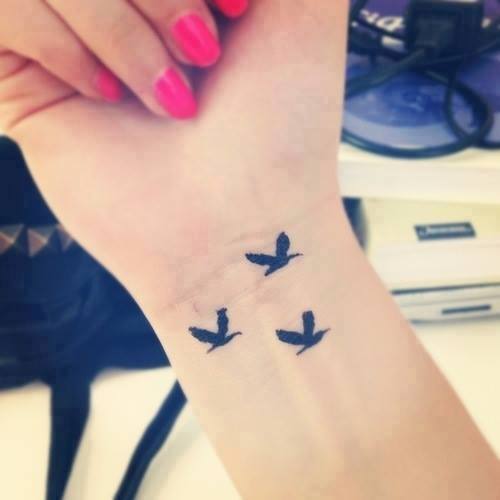 Cute Small Flying Birds Tattoo On Right Wrist