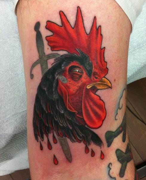 Dagger And Rooster Head Tattoo by Archive Tattoo