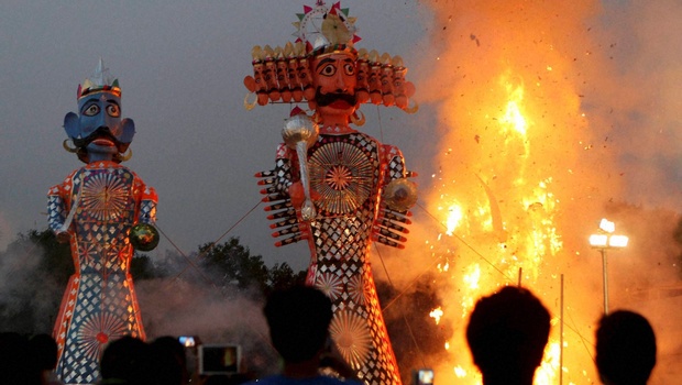 Dussehra Celebrating By Burning Effigies Of Ravan, Kumbhkaran And Meghnath