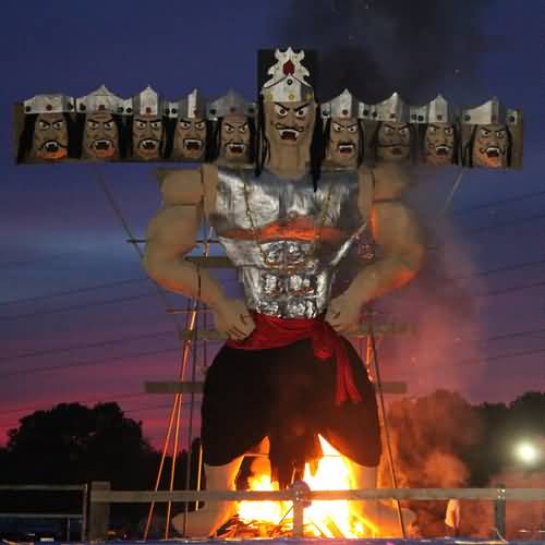 Effigy Of Demon King Ravana Burning During Dussehra Celebration