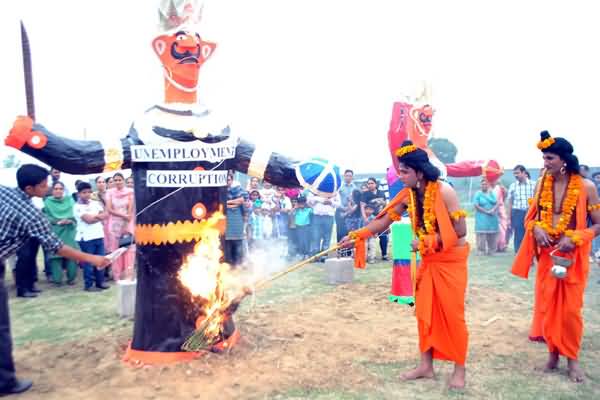 Effigy Of Ravana Burns During Dussehra Celebration