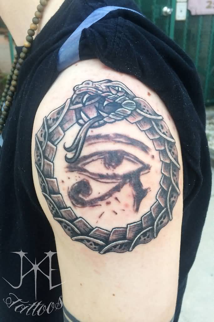 Egyptian Eye Ouroboros Tattoo On Left Shoulder