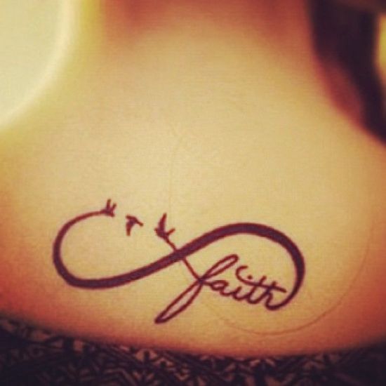 Faith Infinity Tattoo On Girl Upper Back