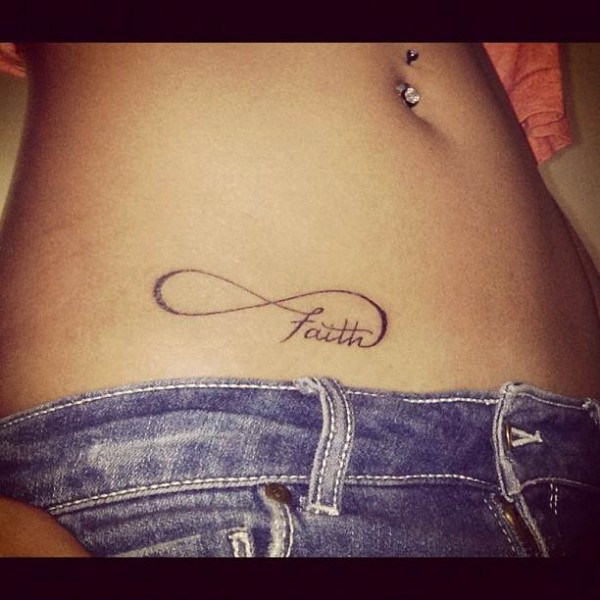 Faith Infinity Tattoo On Right Hip