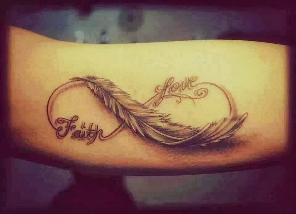 Faith Love Infinity Feather Tattoo