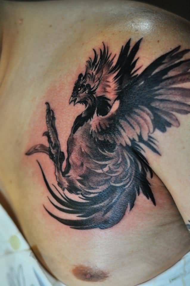 Front Shoulder Rooster Tattoo For Men