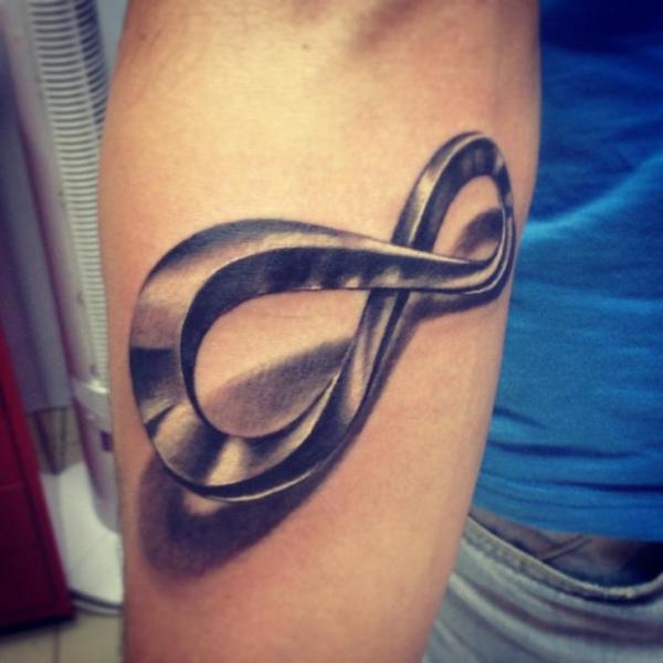 Grey Infinity Tattoo On Right Forearm