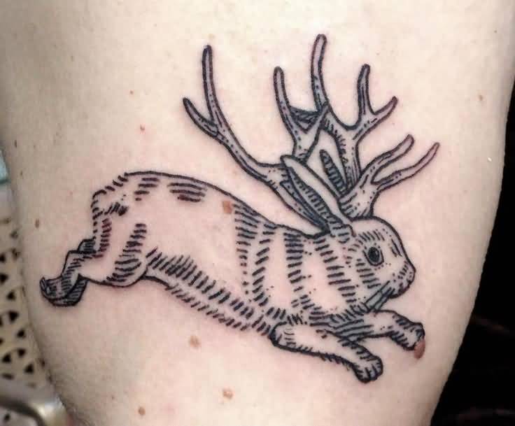 Grey Ink Jackalope Tattoo Idea