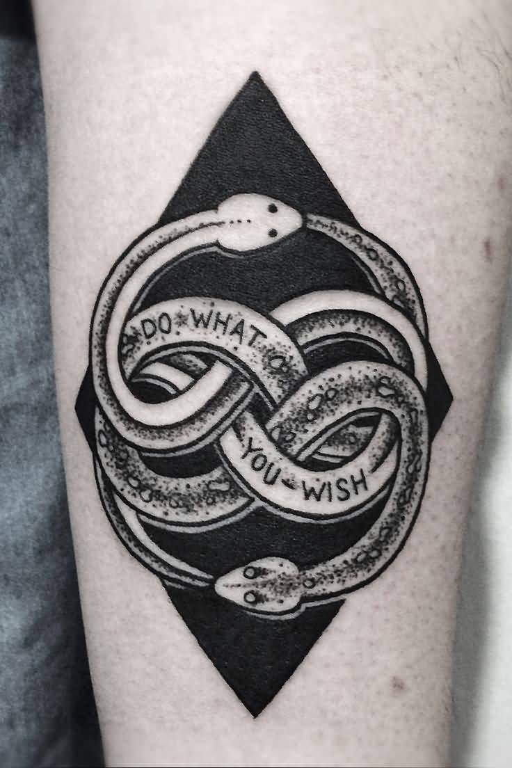 Grey Ink Snake Ouroboros Tattoo