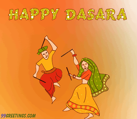 Happy Dasara Couple Playing Dandiya Animated Picture