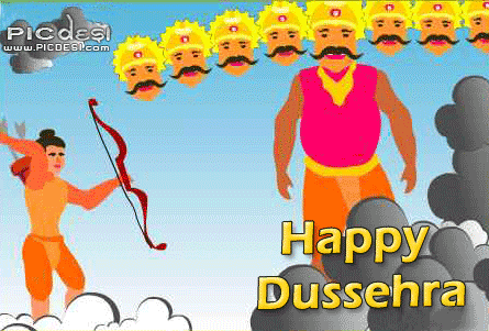 Happy Dussehra Lord Rama Killing Ravan Animated Picture