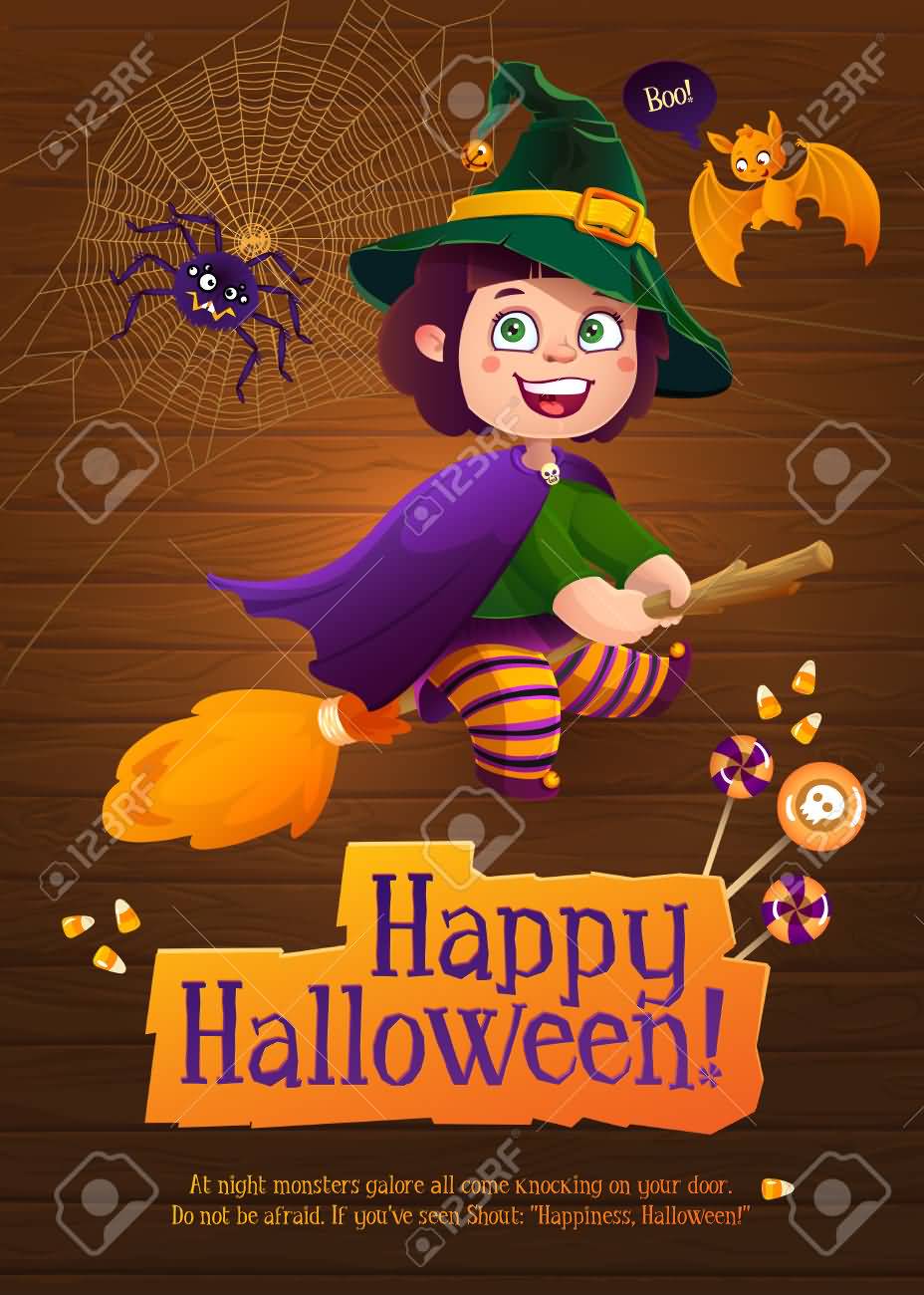 Happy Halloween At Night Monsters Galore All Come Knocking On Your Door. Do Not Be Afraid If You've Seen Shout Happiness Halloween Greeting Card