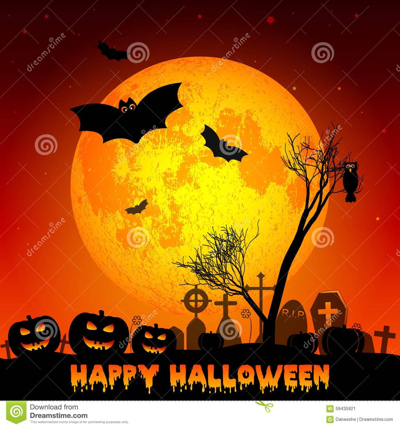 Happy Halloween Bats And Full Moon Picture