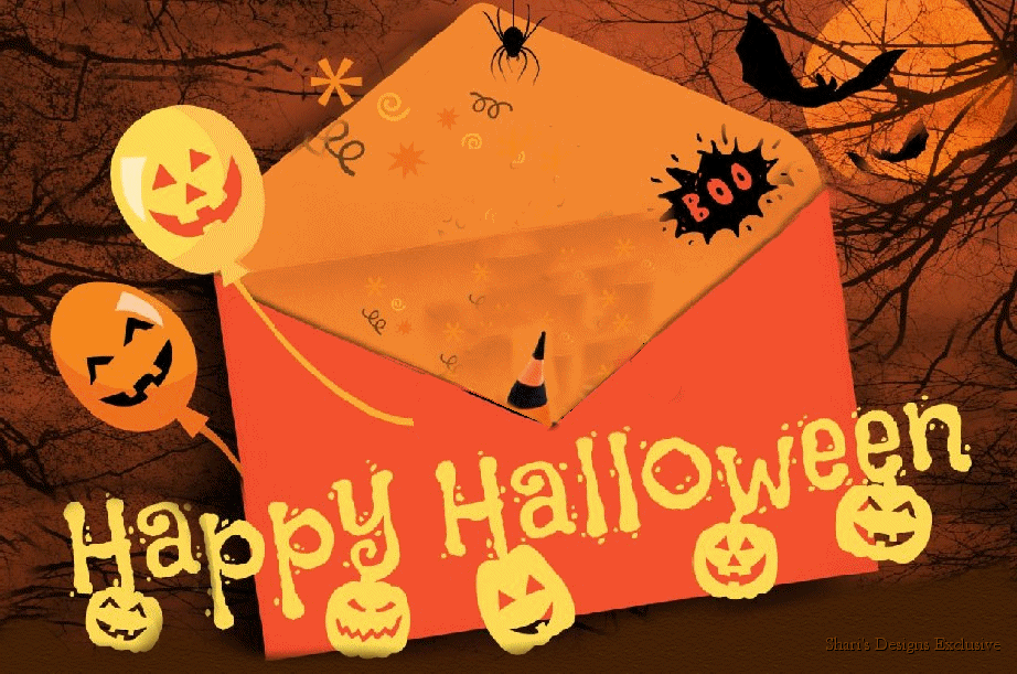 Happy Halloween Cat In Greeting Card Animated Picture