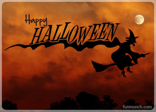 Happy Halloween Witch On Broomstick Picture