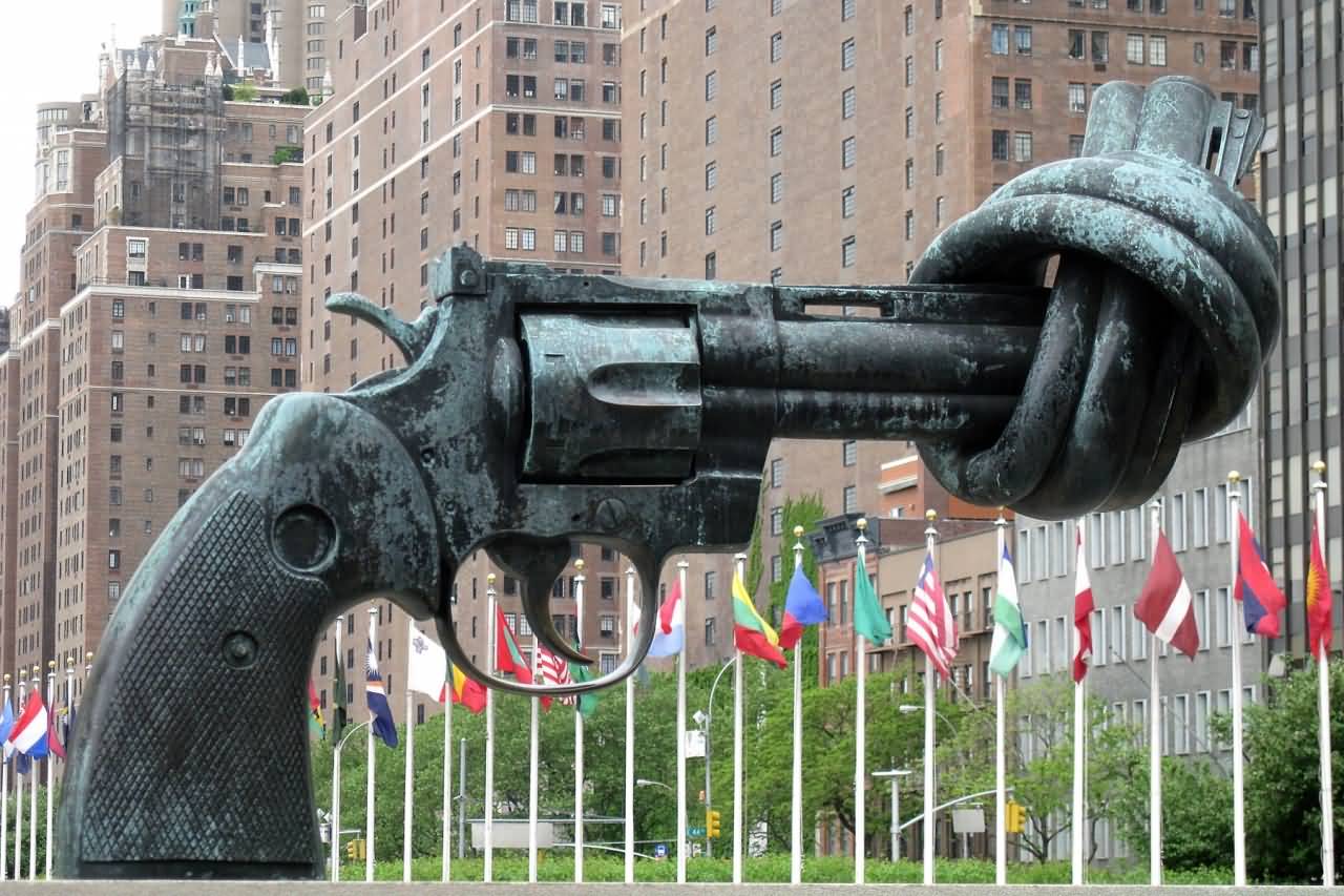 Happy International Day of Non-Violence Gun Covered Statue Picture