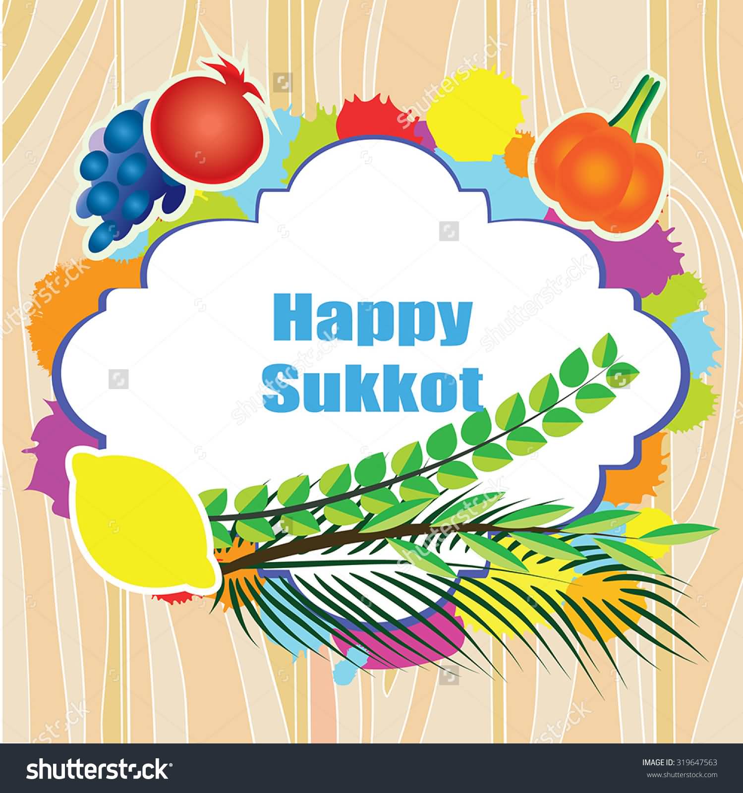 Happy Sukkot Four Species And Fruits Clipart Image