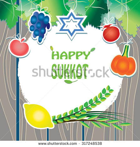 Happy Sukkot Four Species And Fruits Greeting Card