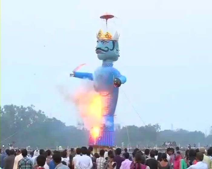 Huge Effigy Of Ravana Burning During Dussehra Celebration
