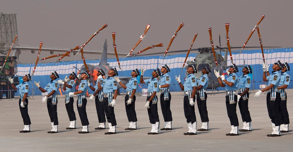 Indian Air Force Warrior Drill Team Display Their Skills During Indian Air Force Day Parade