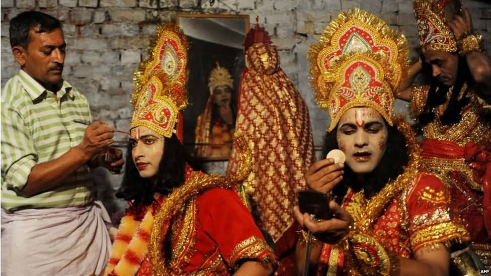 Indian Ramleela Artists Getting Ready For Act During Dussehra Celebration