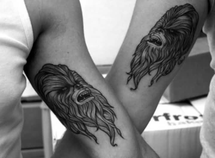 Inner Bicep Grey Ink Chewbacca Tattoo