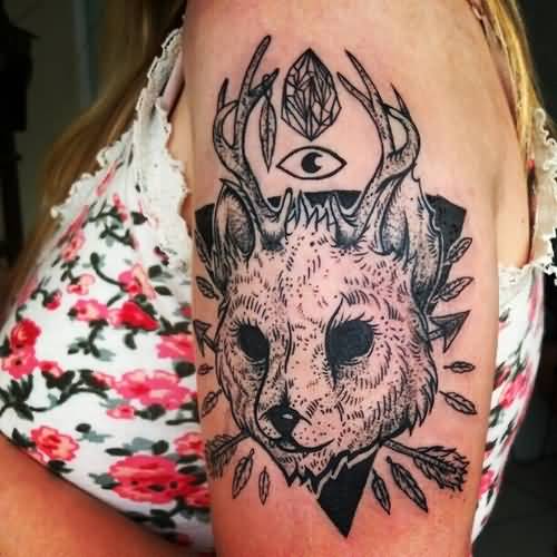 Jackalope Tattoo On Girl Left Bicep