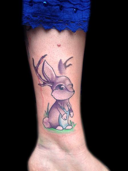 Jackalope Tattoo On Leg For Girls