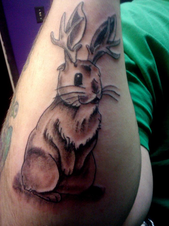 Jackalope Tattoo On Right Arm by Smokedcamel