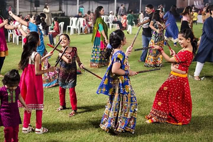 Kids Playing Dandiya During Dussehra Celebration