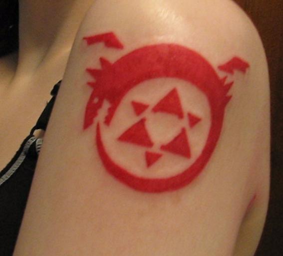Left Shoulder Red Ink Ouroboros Tattoo by Somy Keaotay