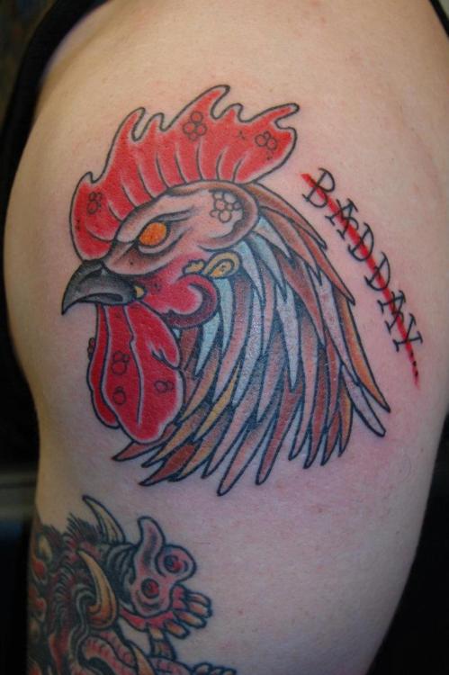 Left Shoulder Rooster Tattoo