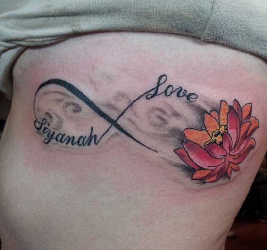 Lotus Flower And Love Infinity Tattoo On Side Rib